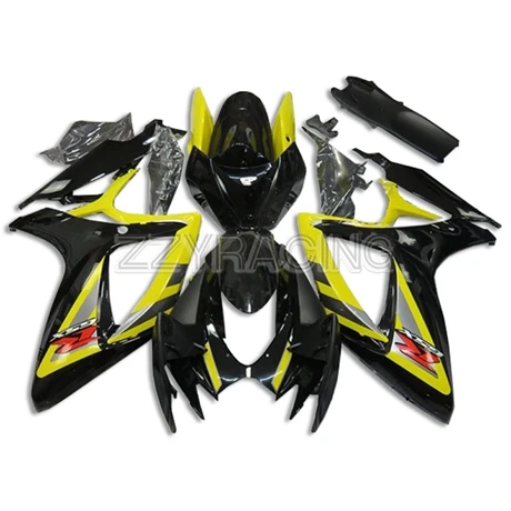 Наборы обтекателей впрыска для Suzuki GSXR600-750 K6 2006 2007 год в комплекте ABS пластиковые крышки электронный атомайзер черный желтый - Color: As Photo Shown
