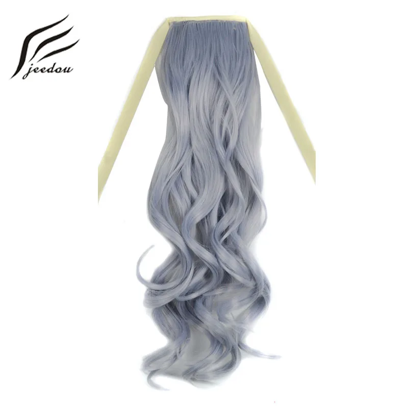 

jeedou Synthetic Wavy Hair Ponytail Ribbon Drawstring Ponytails Black Gray Ombre Color Hair Extensions