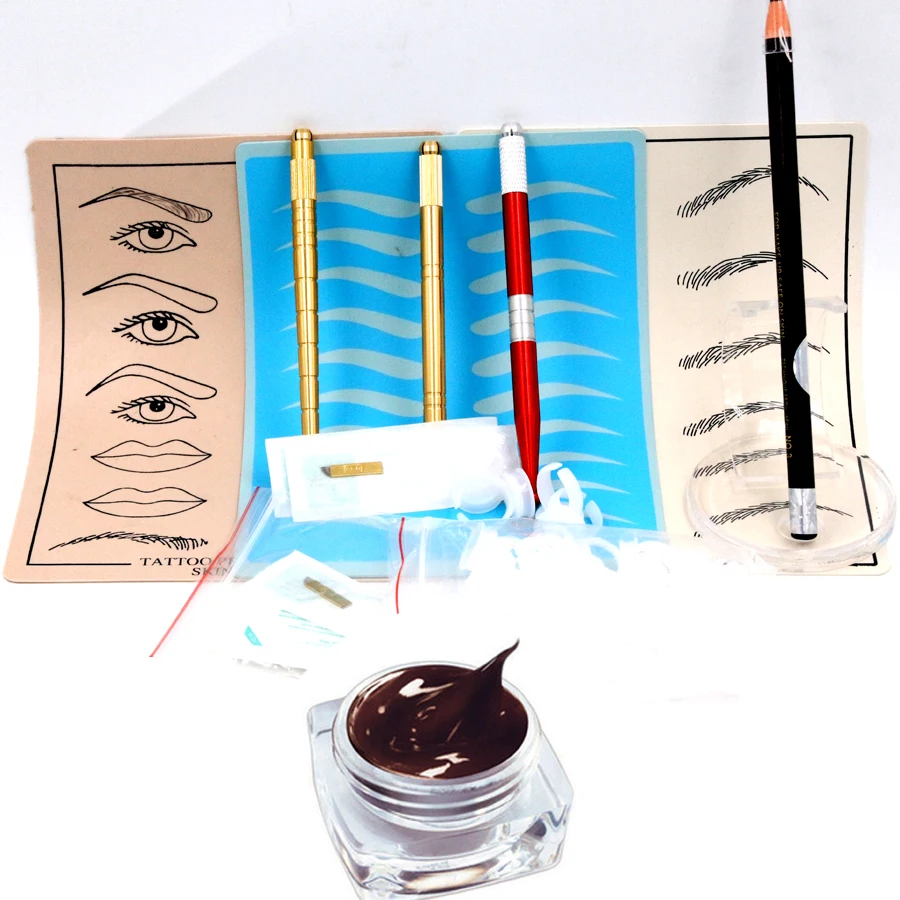 

New design professional microblading permanent make up pen kits for beginners beauty learning with 3pcs manual pens and skins