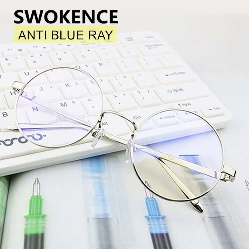 SWOKENCE синий светильник Компьютерные очки для мужчин и женщин высокое качество круглый металлический каркас радиационные устойчивые очки F189