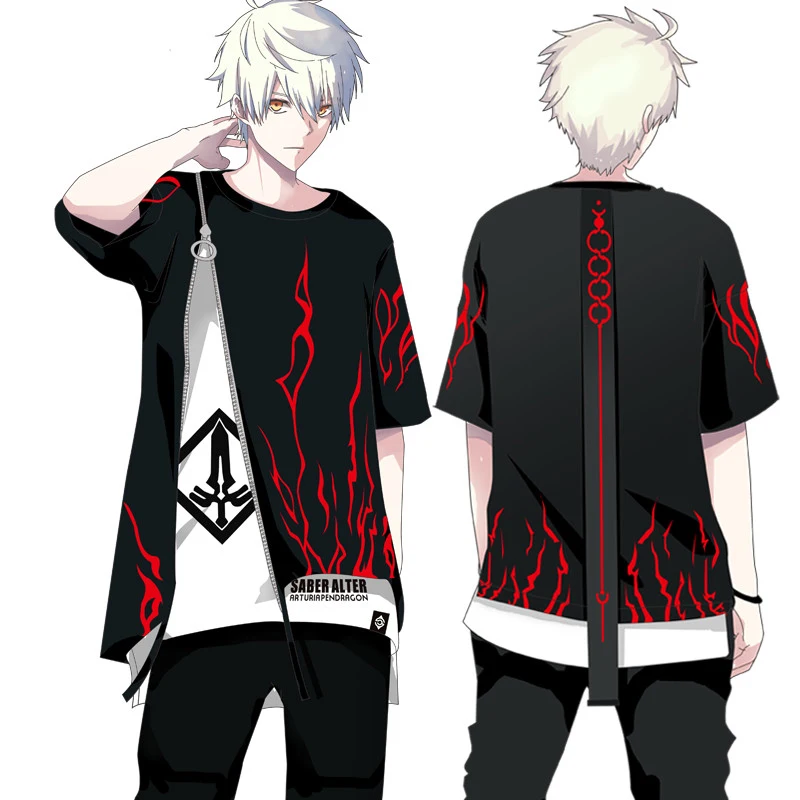 Cena Anime Fate stay night Saber Alter przebranie na karnawał T shirt fałszywe dwa kawałki z długim rękawem bluza z kapturem i krótkim rękawem topy 2019 COOL
