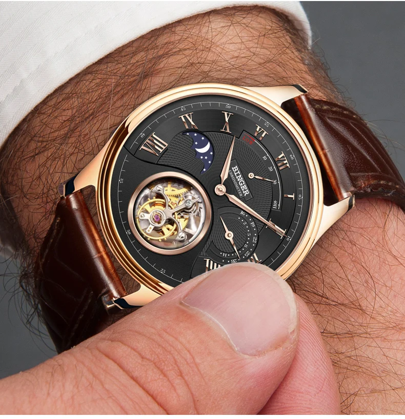 Швейцария BINGER часы для мужчин Роскошные Чайка автоматические Movemt часы мужской Tourbillon сапфир Аллигатор скрыть механические B80801-4