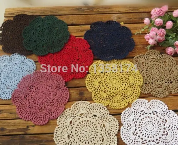 

PD034 Free shipping Shabby Chic Vintage Crocheted Doilies 20cm Handmade Crochet Coastet cotton lace cup mat 24pcs/Lot