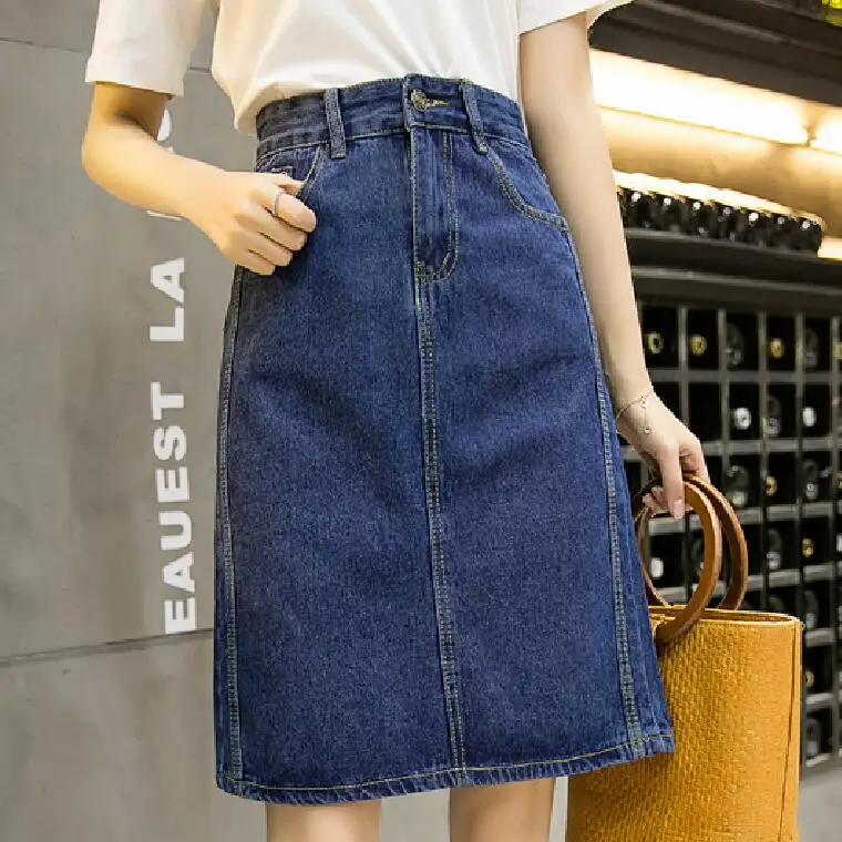 Женские летние юбки размера плюс джинсовая юбка кэжуал женские джинсовые юбки карандаш - Цвет: Синий