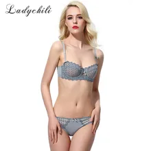 Ladychili Для женщин интимные бюстгальтера сексуальный французский Стиль ультра тонкий бюстгальтер и краткий набор Кружево точка Вышивка половина чашки бюстгальтера нижнее Бельё для девочек n284