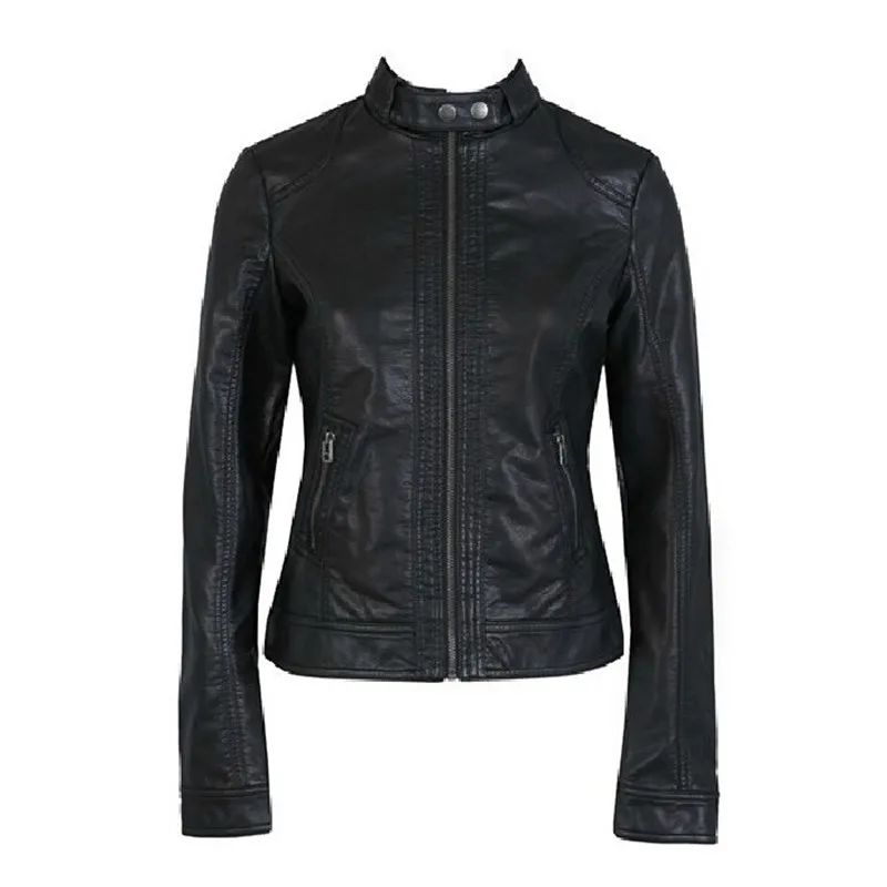 

Fashion Vintage Women Slim Short Biker Motorcycle Jacket Coat PU Soft Leather Zipper Black Outwear