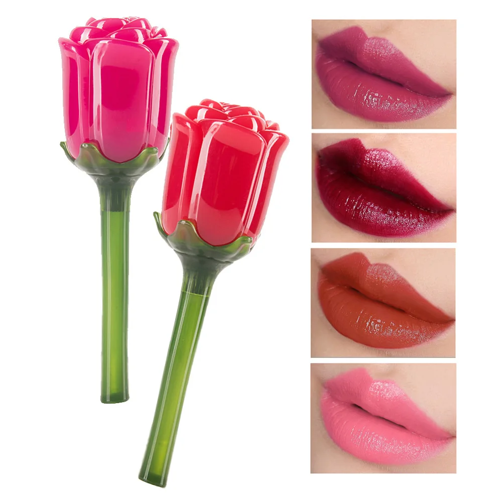 

1Pc 3D Rose Flower Mirror Moisturizer Lip Glaze Lip Gloss Long Lasting Nutritious Tint Liquid Lipstick Cosmetic