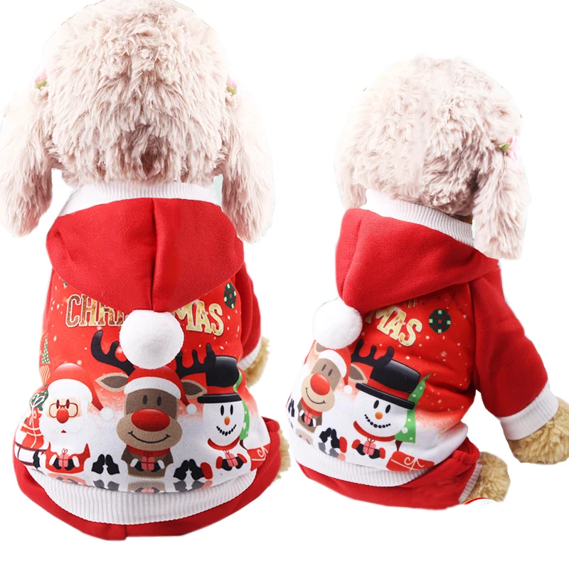 Winter Pet Dog Clothes Warm Christmas Puppy Hoodied Coat Christmas Dog Hooded Chihuahua Outfits 