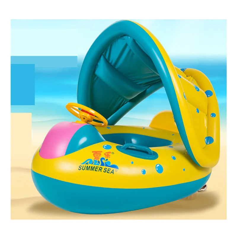 

Safe Baby Inflatable Ring Baby Float Children Swimming Circle Pool Accessories Inflatable Wheels With Adjustable Sunshade Seat