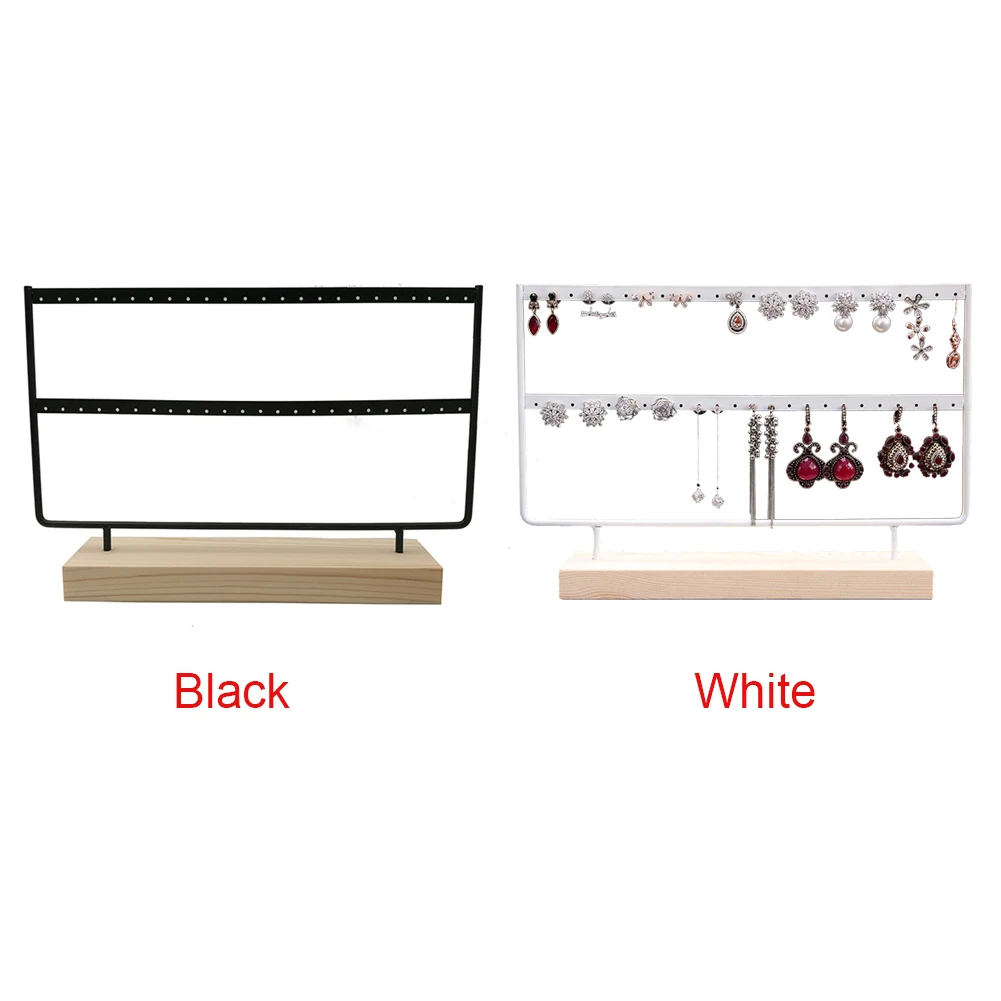 44 Holes Display Rack Durable Organizer Wood Jewelry Stand Solid Easy Install Double Layer For Earrings Neaclace Packing Holder