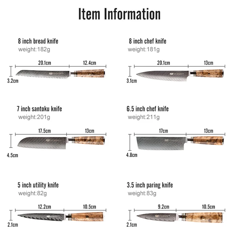  FINDKING 6 PCS knives set AUS-10 Damascus Steel Sapele Wood Handle Arrow Pattern Damascus Knife Set - 32907688785