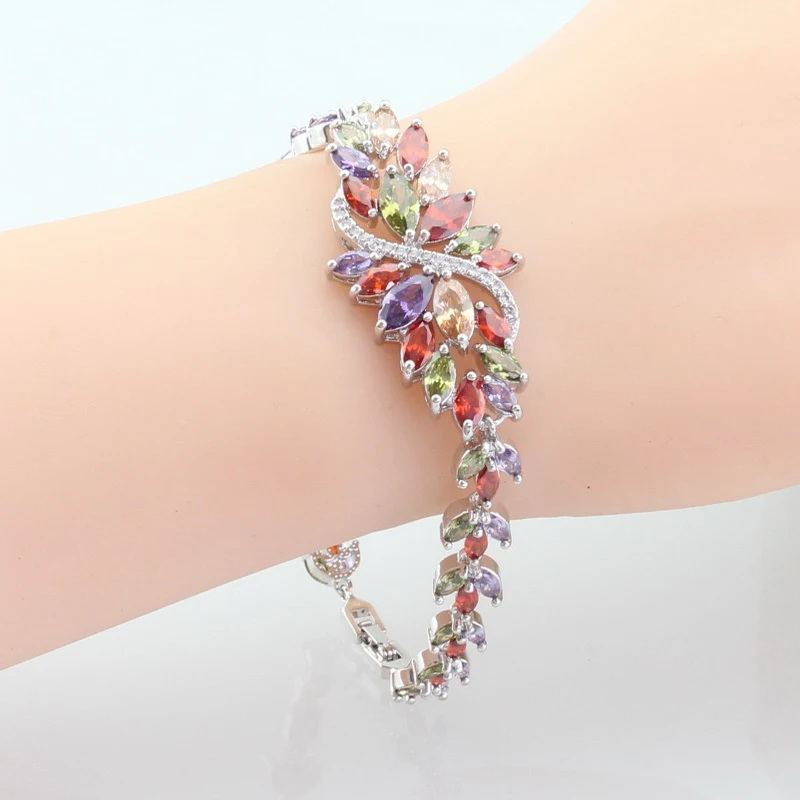 Многоцветный кубический цирконий серебряный цвет Ювелирные наборы для женщин ожерелье кулон серьги кольцо браслет подарочная коробка WPAITKYS