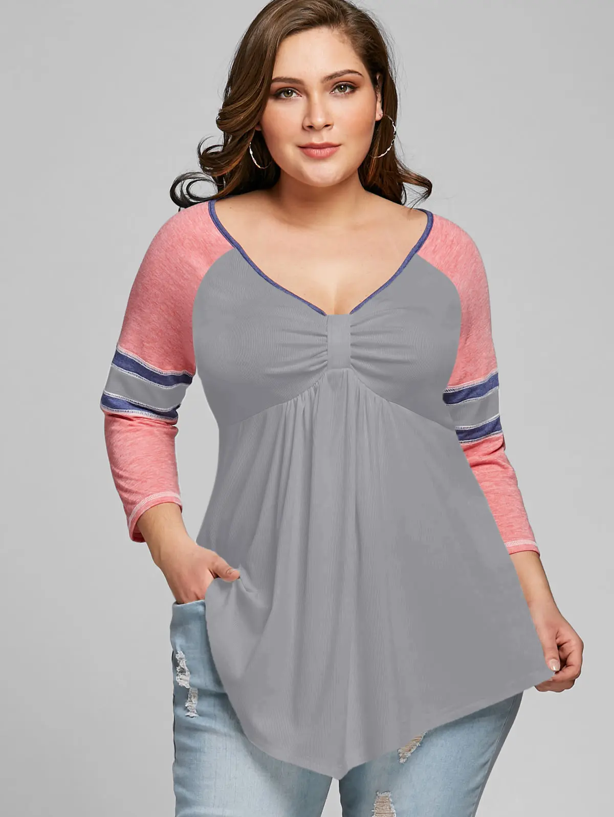 Wipalo Women New Fashion Casual Long T Shirt Plus Size 5XL Raglan Sleeve Empire Waist V Neck Tunic Tops Clothing Shirts|fashion t shirt|t shirtplus