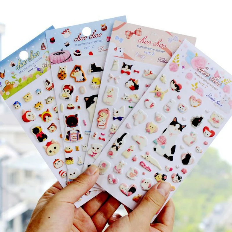 

2 pcs School Supplies Cute Cat 3D Bubble Sticker Decoration Decal DIY Diary Album Scrapbooking Kawaii Stationery for Boys Girls