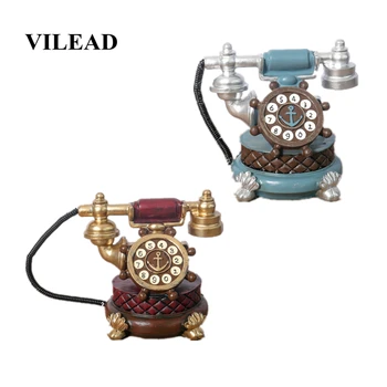 

VILEAD 18cm Resin Telephone Figurines Miniatures Set Retro Wine Cabinet Creative European Living Room Bedroom Home Decoration