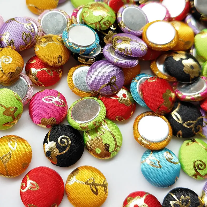 

CNCRAFT 50pcs/lot 12mm Gold Flower Fabric Covered Button Flatback Flower Center