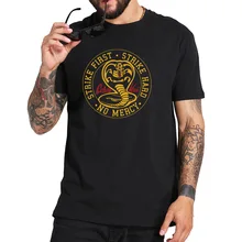 Cobra kai t camisa cobra karate dojo anime preto tshirts casual respirável fitness crewneck homme tamanho da ue 100% algodão topos t