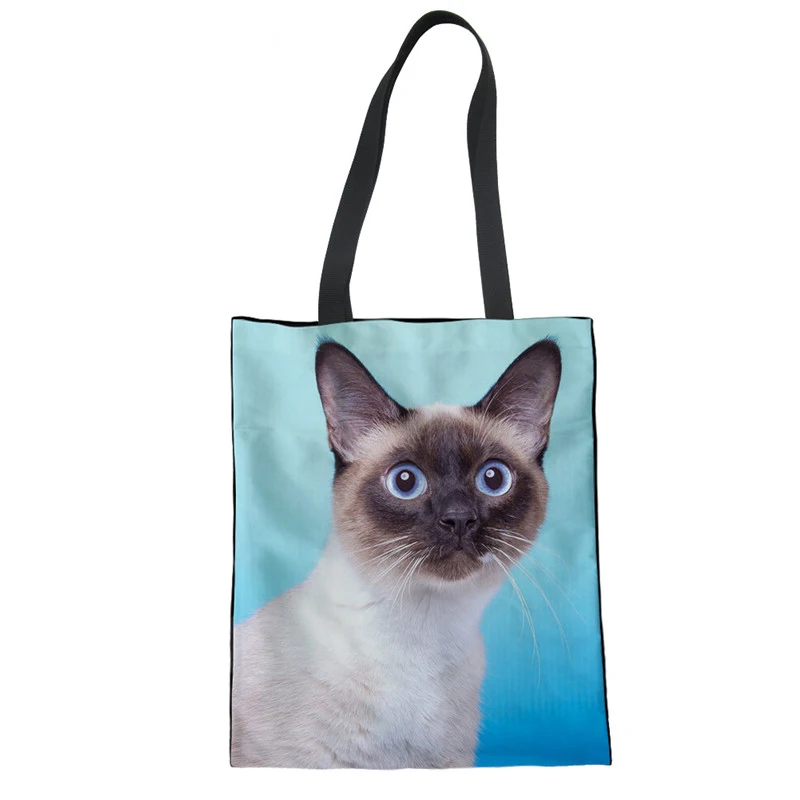 WHEREISART Новая женская сиамская сумка с принтом кота многоразовая сумка для покупок плиable сумка для путешествий сумка пакет для продуктов - Цвет: LMF1288Z22