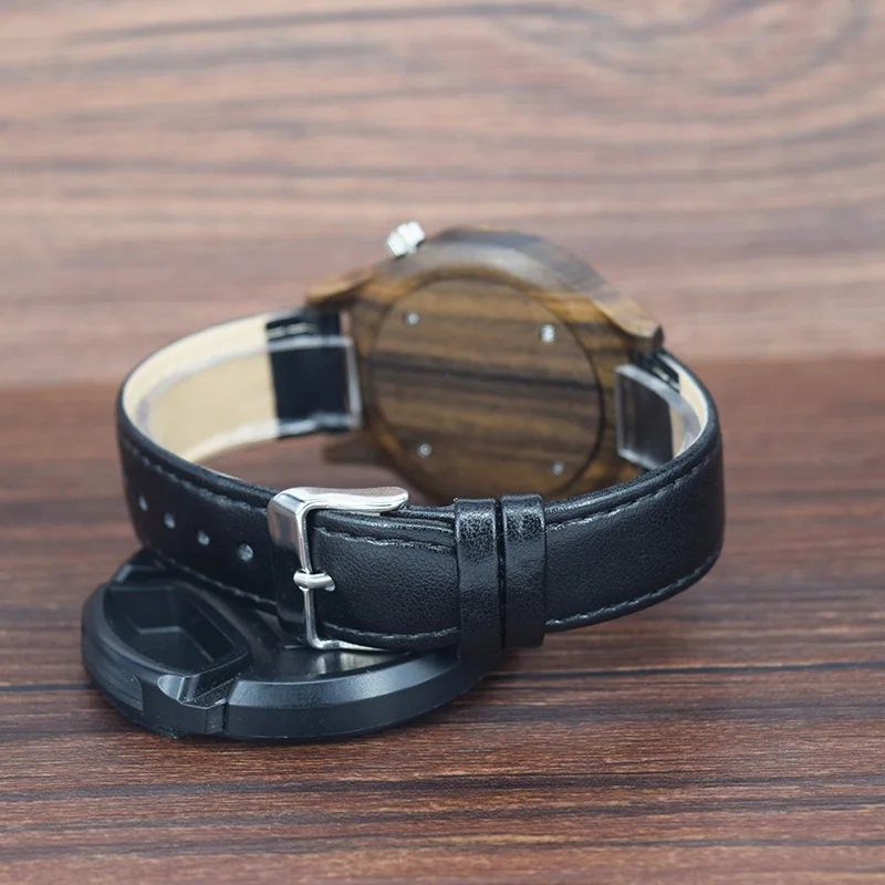 men women couple black wood quartz watch 7