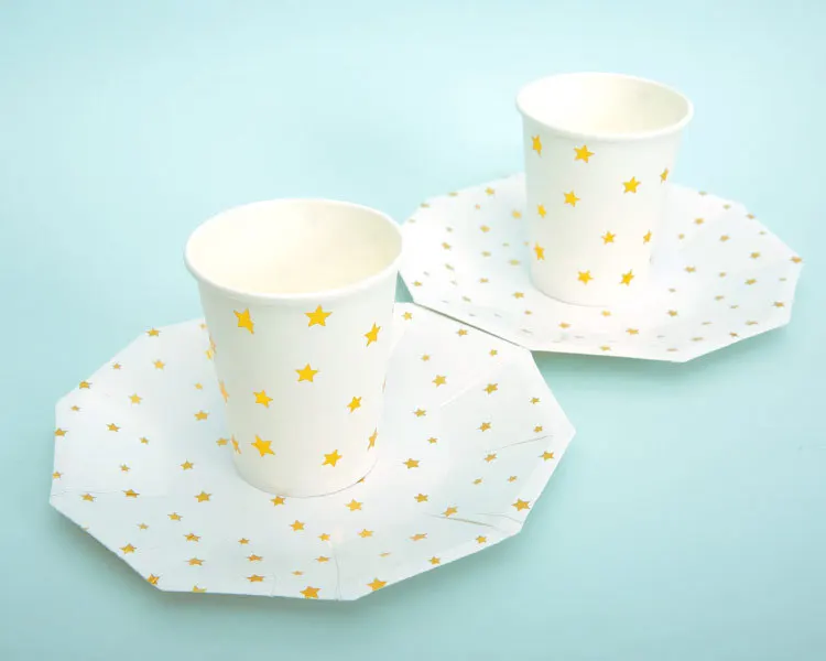 FANLUS Value Pack Cupcake Toppers Picks- Various Themes (7 inch Party paper plate with Gold Foil 10 PCS Stars& Sparkles Theme) (22)