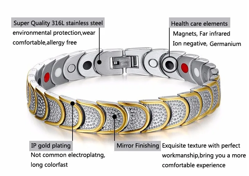 Rainso Модные Украшения магнитная здоровье и гигиена Ele для мужчин ts Магнитная ель Германий 316L нержавеющая сталь браслеты для мужчин OSB-768