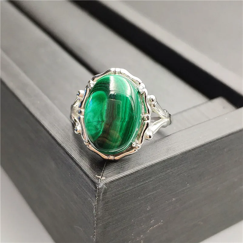 

Luxury Natural Malachite Chrysocolla Ring Bead For Woman Party Anniversary Gift Fine Jewelry Crystal 14x10mm Adjustable Ring
