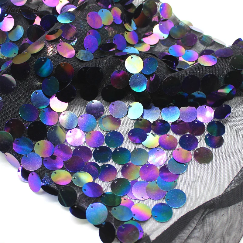 

YACKALASI Large Sequins Lace Fabrics 1/2 Yard Fish Scale Dress Cloth Hologram Disc Spangle Embroider Multicolor 45cm*130cm