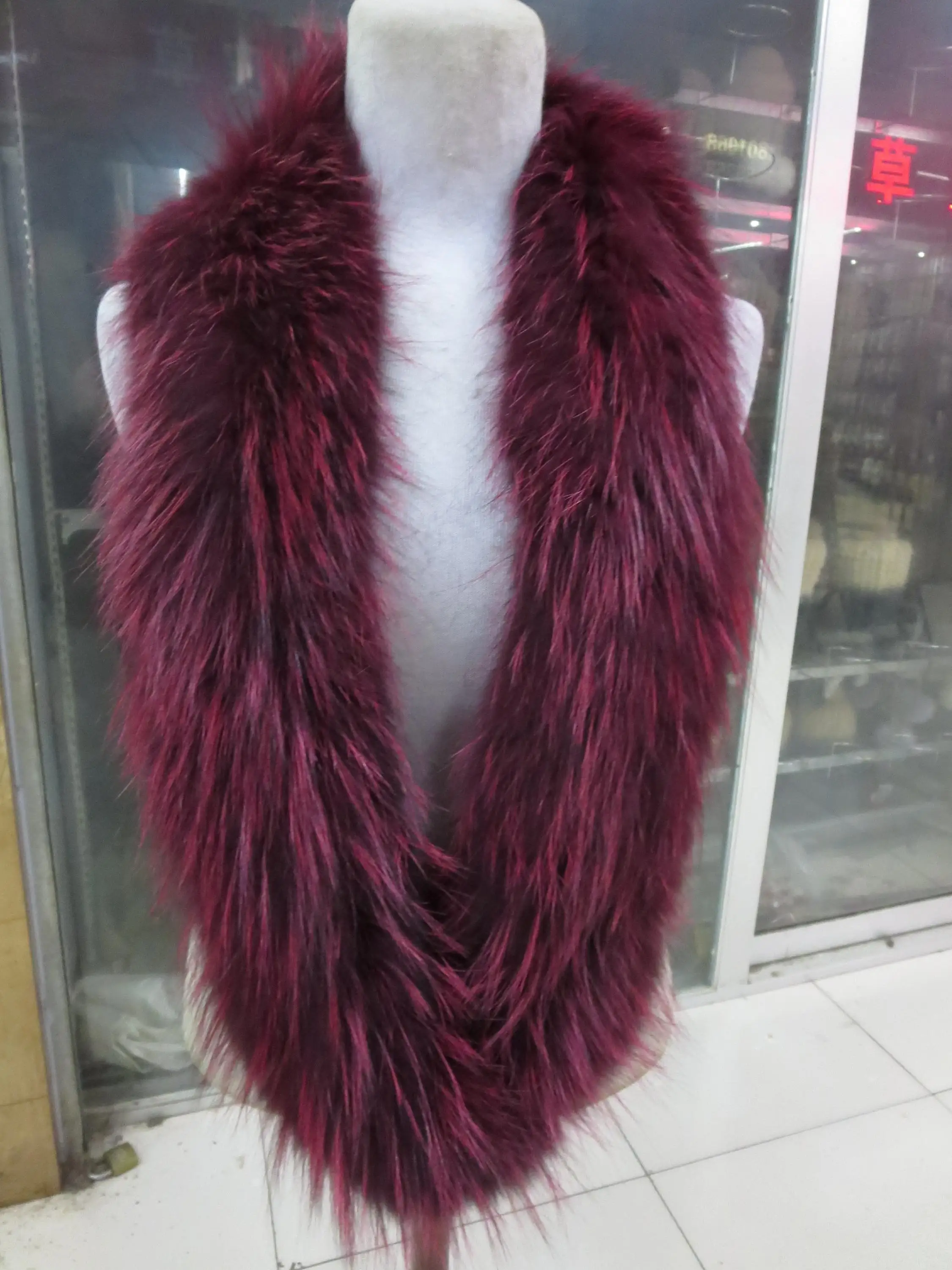 

elegant 100% Real fox Fur knitted long Neckerchief /Scarf// claret-red Warm