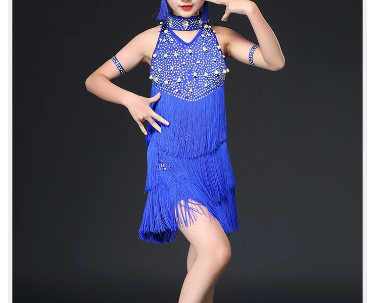 Детский Профессиональный Латинской Танцы сценический костюм Новые Девушки яркое кисточкой Латинской конкуренция одежда