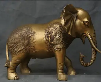

15" Chinese Copper Fengshui Wild Animal Elephant Elephants Dragon Phoenix Statue