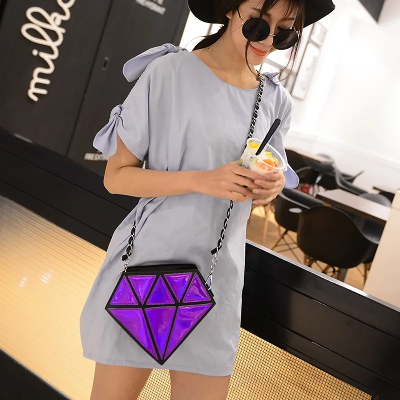 Модная голограмма сумка Алмазная форма Лазерная голографическая сумка через плечо на цепочке женская сумка-мессенджер