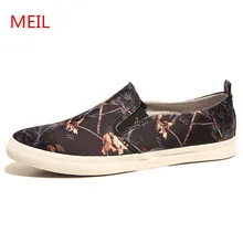 Мужская парусиновая обувь Новинка; Лидер продаж; chaussure homme британский стиль Модные принты однотонные Цвет круглый носок обувь для мужчин Лоферы Повседневное