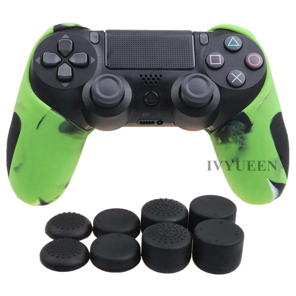 IVYUEEN толще половина кожи для Игровые приставки Dualshock 4 PS4 Pro Slim контроллер силиконовый чехол с 8 Стик шапки