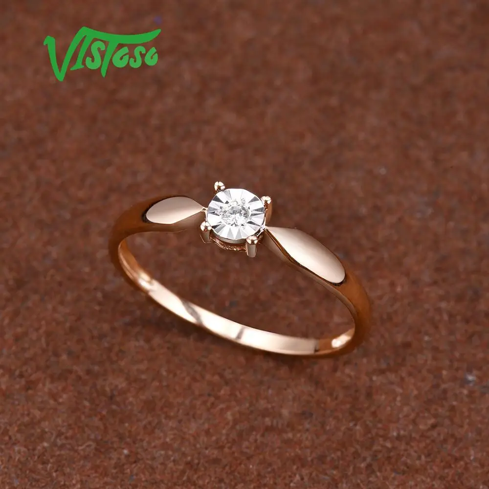 VISTOSO Pure 14K 585 двухцветное Золотое Сверкающее иллюзионное кольцо с бриллиантами для женщин, юбилейное модное ювелирное изделие