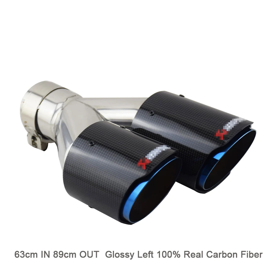 Left Dual Exhaust Pipe Tail Muffler Tip Chrome Blue 63mm Inlet 89mm