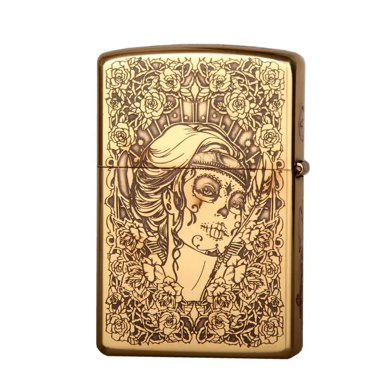 

Skeleton Beauty Pure Copper Casing Cigarette Lighter Kerosene Lighter Gasoline Metal lighter Smoking Accessories