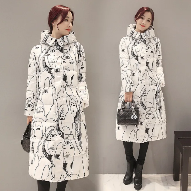 Uwback Women Winter Jackets Unique Printed Coat Warm 2017 New Fashion