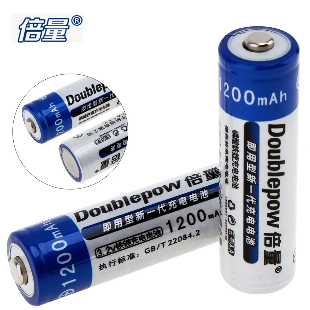 2pcs! Doublepow 14500 AA Battery 1200mAh 3.2V LiFePo4 AA Rechargeable