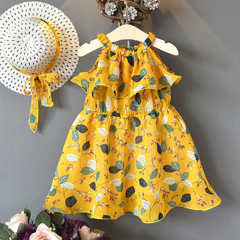 Bear leader/платья для девочек коллекция года, одежда принцессы для девочек платье с цветочным рисунком комбинированное газовое многослойное платье и шляпа, 2 предмета, для детей возрастом от 2 до 6 лет