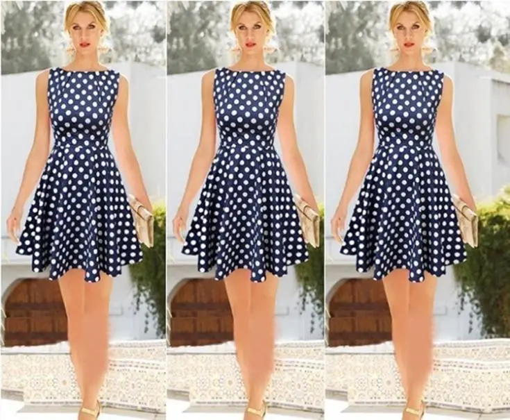 Vestidos Summer New Fashion Casual Vintage Dress A Line Sleeveless Vestidos Summer New Fashion Casual Vintage Dress A Line Sleeveless Blue White Dot Dresses Ldaies Women S Brand Clothing In From