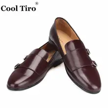 Cool Tiro/коричневый Полированная кожа дважды Monk Loafers Мужские Мокасины Тапочки под смокинг Slip-On Туфли без каблуков Свадебные модельные туфли Повседневное