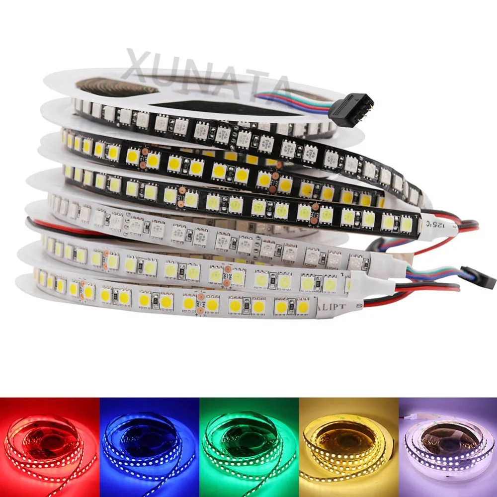 

5050 SMD LED Strip Light 5M DC24V 120Leds/m Flexible Non Waterproof IP21 Led Tape Rope Lamp Black White PCB Strips Lighting