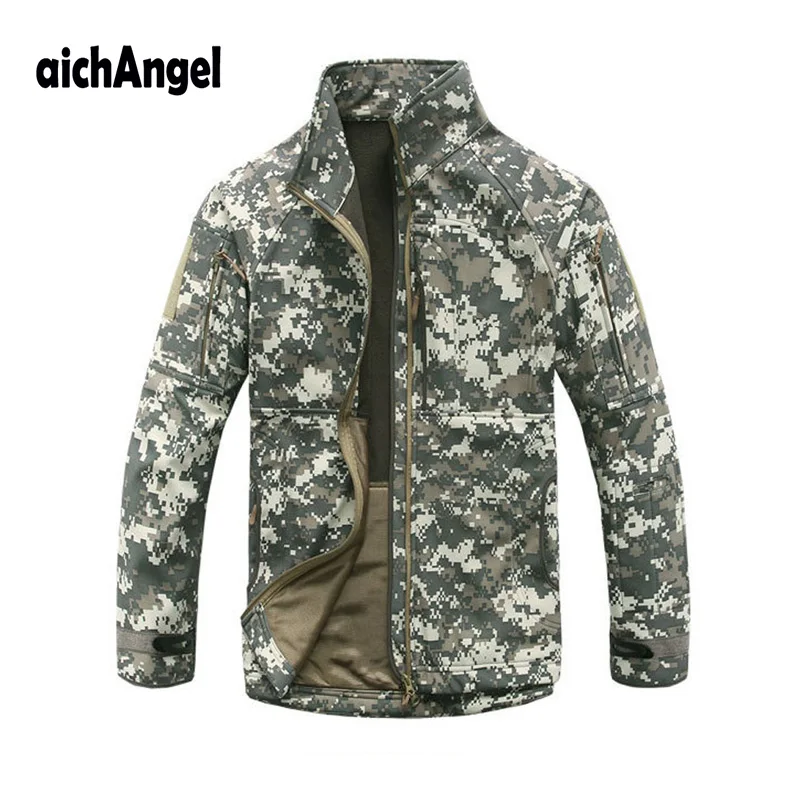 

Men's Army Camouflage Military Windcheater Tactical Jacket Hunt Raincoat Standcollar Windproof Outerwear Fleece Coats
