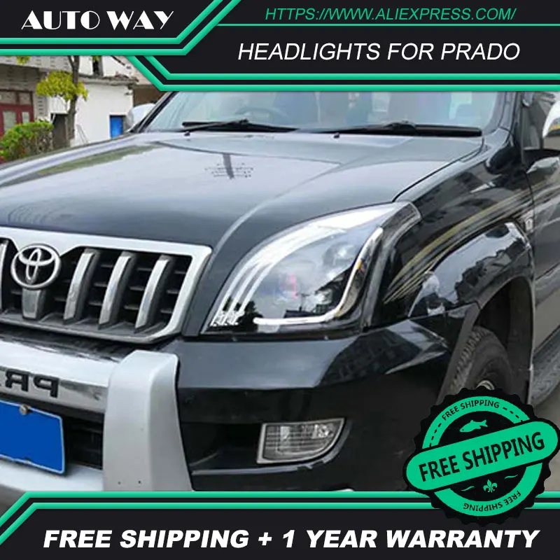 

car styling For Toyota Prado headlights DRL 2003-2009 For Toyota Prado LED light bar DRL Q5 bi xenon lens full LED headlights