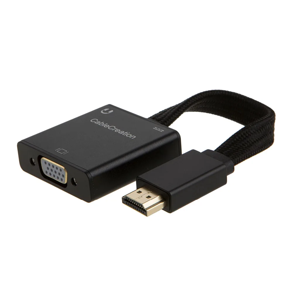 HDMI к VGA, кабель плоский и Плетеный адаптер hdmi-vga, позолоченный HDMI штекер вставной конвертер для VGA, черный цвет