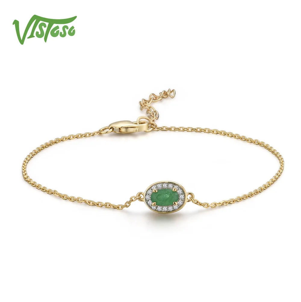 14KY Emerald VISTOSO 14 K W/Y/R золотые браслеты для женщин Необычные розовый/синий сапфир/Изумруд/рубиновый Блестящий бриллиантовый браслет юбилей ювелирные изделия - Цвет камня: 14KY Emerald