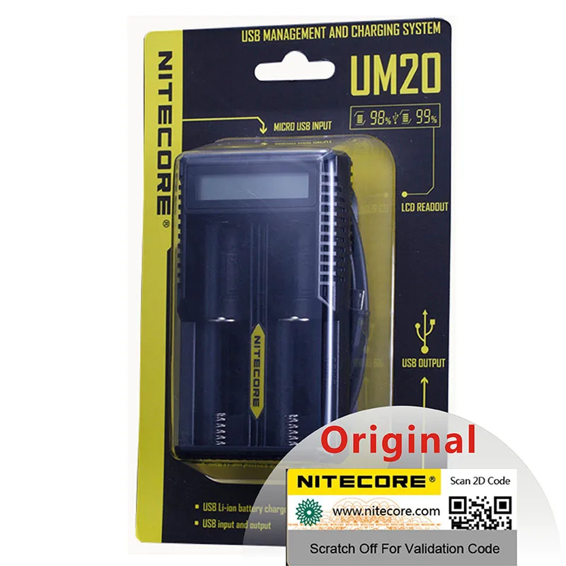 Зарядное устройство NITECORE UM20 100% оригинал цифровой умный USB литиевый аккумулятор