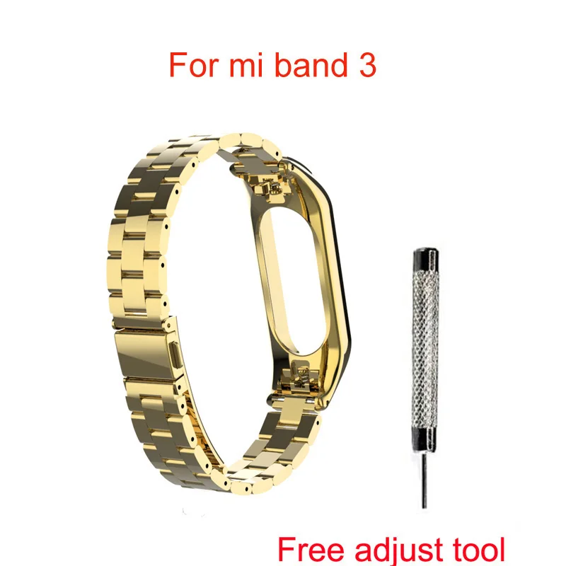 Металлический ремешок для Mi Band 3 браслет Mi Band 2 браслет из нержавеющей стали Безвинтовой MiBand 3 2 браслеты сменный ремешок на запястье - Цвет: Mi3 type4 gold