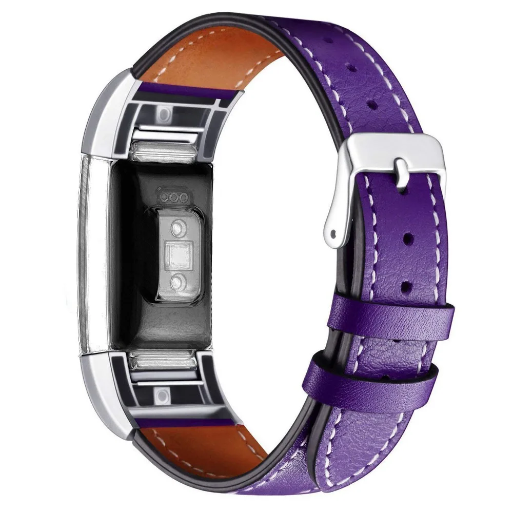 Genuine Leather Band for Fitbit Charge 2 Bands Classic Wristband Metal Connectors Fitness Strap Women Men Small Large (11)