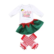 Милый Рождественский комплект из 3 предметов для новорожденных девочек; комбинезон с длинными рукавами; юбка; гетры в полоску с изображением Санты; комплект одежды для маленьких От 0 до 2 лет